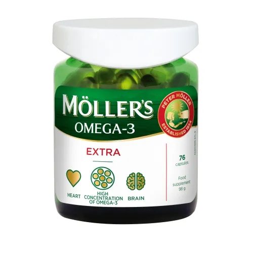 MÖLLER'S OMEGA-3 EKSTRA žuvų taukai, 76 Kapsulės