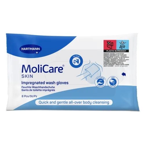 MOLICARE SKIN, impregnuotos plaunamosios pirštinės, 8 vnt