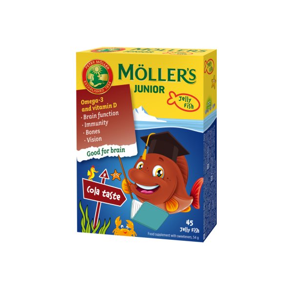 MOLLERS maisto papildas JUNIOR OMEGA-3, kolos skonio, 45 kramtomosios žuvelės