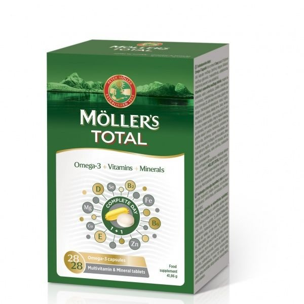 MOLLERS maisto papildas OMEGA-3 TOTAL, + 28 tab., 28 kaps.