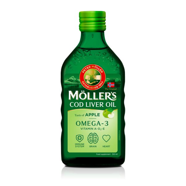 MOLLERS maisto papildas žuvų taukai OMEGA-3, obuolių skonio, 250 ml