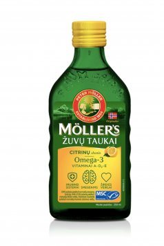 MOLLER'S žuvų taukai citrinų skonio skystis, 250 ml