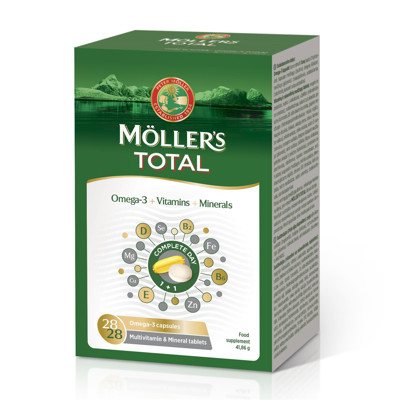 MOLLER'S ŽUVŲ TAUKAI TOTAL, 28 kapsulės+28 tabletės