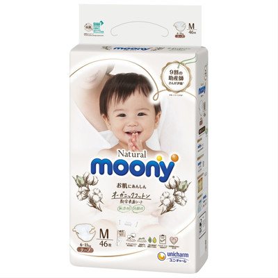 MOONY NATURAL, sauskelnės, M, 6-, 46 vnt., 11 kg