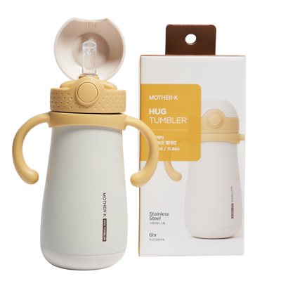 Mother-K HUG Termo gertuvė su šiaudeliu, Mustard, ., 350 ml