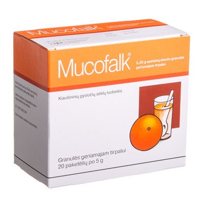 MUCOFALK, apelsinų skonio granulės geriamajam tirpalui, 5 g, N20, 3.25 g