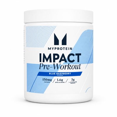 Myprotein Impact Prieštreniruotinio gėrimo milteliai, Mėlynųjų aviečių skonio, 500 g