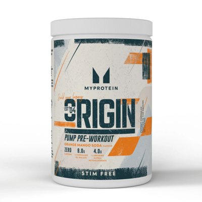 Myprotein Origin Pre Workout, stimuliantas be kofeino, Mangų- Apelsinų skonio, 600 g
