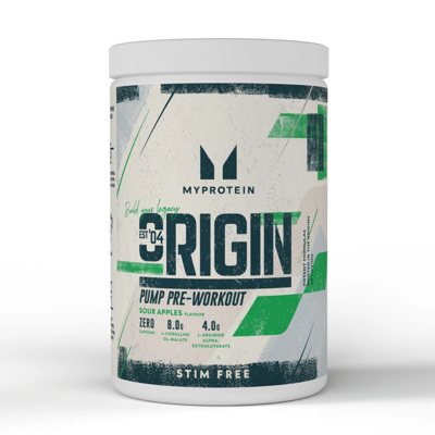 Myprotein Origin Pre Workout, stimuliantas be kofeino, Obuolių skonio, 600 g