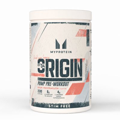 Myprotein Origin Pre Workout, stimuliantas be kofeino, Rūgštaus arbūzo skonio, 600 g