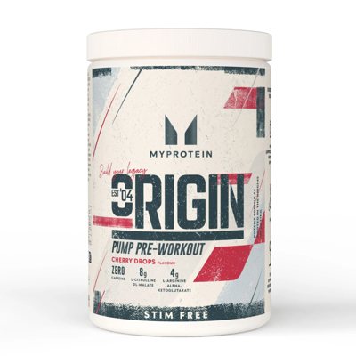 Myprotein Origin Pre Workout, stimuliantas be kofeino, Vyšnių skonio, 630 g