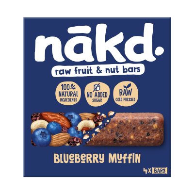 NAKD Vaisių ir riešutų batonėlis su mėlynėmis, 4 x 35 g