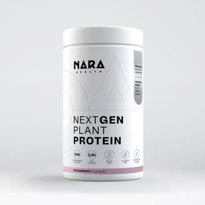 NARA Health NextGen, braškių skonio maisto papildas su augaliniais baltymais ir saldikliu, milteliai, 600 g