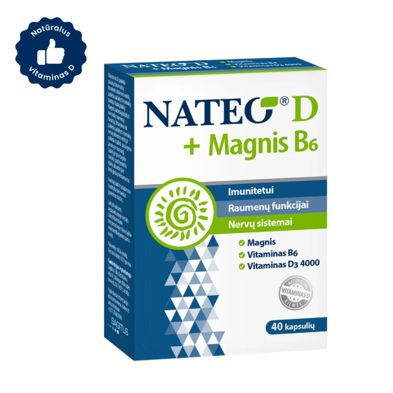 NATEO® D + Magnesium B6 IU4000, 40 kapsulių