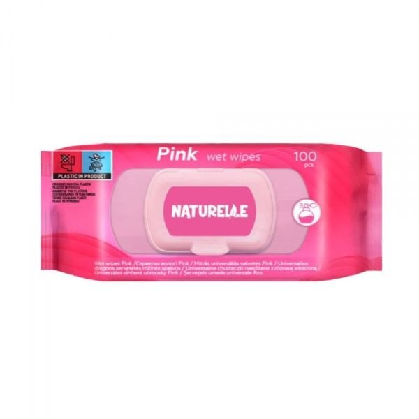 NATURELLE drėgnos servetėlės PINK, rožių kvapo, 100 vnt