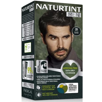 NATURTINT, Ilgalaikiai plaukų dažai be amoniako vyrams 1N BLACK, 150 ml