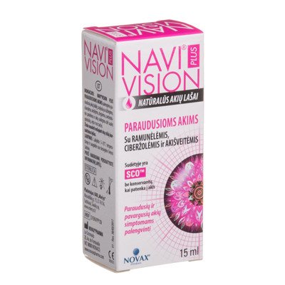 NAVIVISION PLUS, paraudusioms akims,su ramunėlėmis, ciberžolėmis ir akišveitėmis, 15 ml