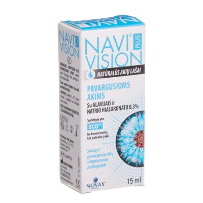 NAVIVISION PLUS, pavargusioms akims, su alavijas ir natrio hialuronatu, 15 ml