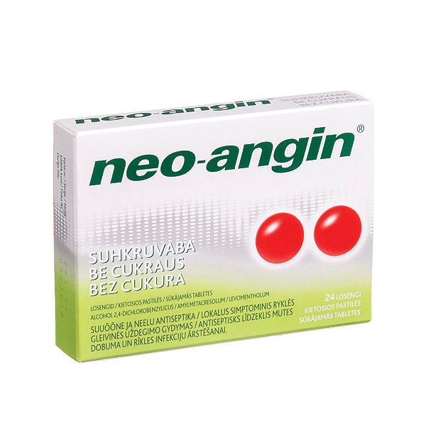 NEO-ANGIN kietosios pastilės be cukraus N24