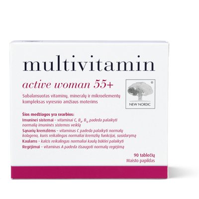 NEW NORDIC MULTIVITAMIN ACTIVE WOMAN 55+, multivitaminai moterims, 90 tablečių