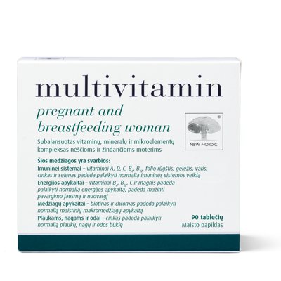 NEW NORDIC MULTIVITAMIN PREGNANT AND BREASTFEEDING WOMAN, multivitaminai nėščioms ir maitinančioms, 90 tablečių