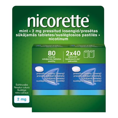 NICORETTE MINT, 2 mg, suslėgtosios pastilės, N80