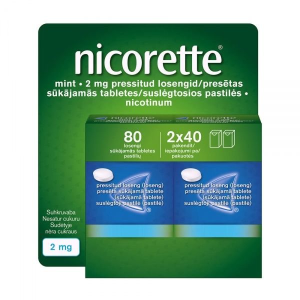 NICORETTE MINT 2 mg suslėgtosios pastilės N80 (2 x 40)