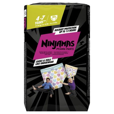 NINJAMAS, naktinės sauskelnės-kelnaitės, rožinės, 4-., 17-30 kg, 10 vienetų, 7 m