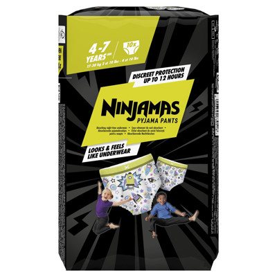 NINJAMAS, naktinės sauskelnės-kelnaitės, žalios, 4-., 17-30 kg, 10 vienetų, 7 m