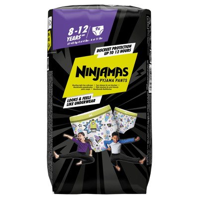 NINJAMAS, naktinės sauskelnės-kelnaitės, žalios, 8-., 27-43 kg, 9 vienetai, 12 m