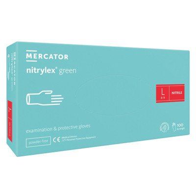 NITRYLEX GREEN, nitrilinės pirštinės be pudros, žalsvos, L dydis, N100