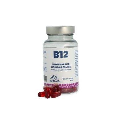 NORDAID B12 LIQUID CAPSULES, vitamino B12 skystos kapsulės, 60 vnt