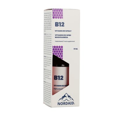 NORDAID B12 SPRAY, purškiamas vitaminas B12, 800µg, 200 papurškimų, 30 ml