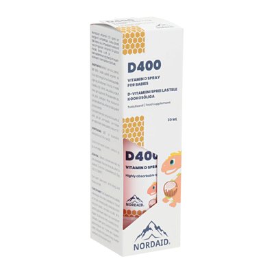 NORDAID D400 SPRAY BABIES, purškiamas vitaminas D3 su MCT kokosų aliejumi, 400IU, 200 purškimų, 30 m