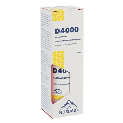 NORDAID D4000, purškiamas vitaminas D3, 4000IU, 200 papurškimų, 30 ml