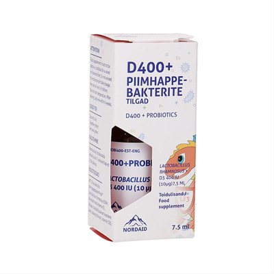 NORDAID D400+PROBIOTICS, gyvybingos bakterijos, suspencijos pavidalo lašai, 7.5 ml