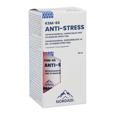 Nordaid KSM-66 Anti-stress Ašvaganda spray gel, 50 papurškimų, 50 ml