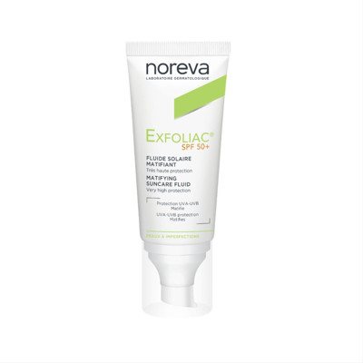 NOREVA EXFOLIAC, matizuojantis mišrios bei riebios odos kremas, SPF50+, 30 ml