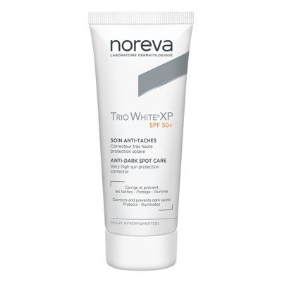 NOREVA TRIO WHITE XP, pigmentines dėmes šalinantis apsauginis kremas nuo saulės, SPF 50+, 40 ml