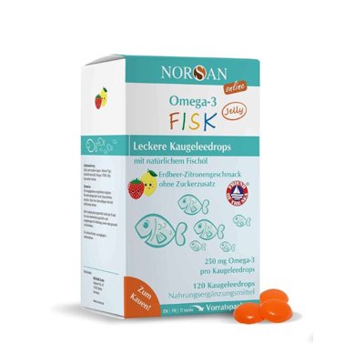 NORSAN OMEGA-3 KIDS JELLY, 120 braškių citrinų skonio guminukų