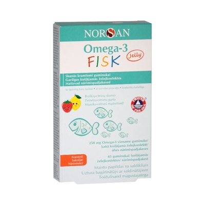 NORSAN Omega-3 KIDS Jelly, 45 braškių citrinų skonio guminukai