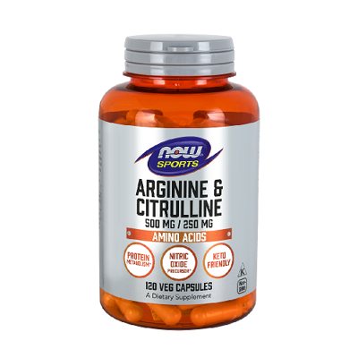 NOW Arginine 500mg & Citrulline 250mg 120 Veg. Kapsulių