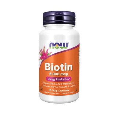 NOW Biotin 5000mcg 60 Kapsulių, (60 porcijų).