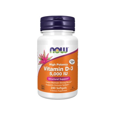 NOW Vitamin D-3 5000 IU minkštosios kapsulės High Potency N240
