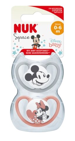 NUK čiulptukas SPACE Disney Mickey silik. 1d. (0-6mėn.) N2 (pilk., balt.), balt.)