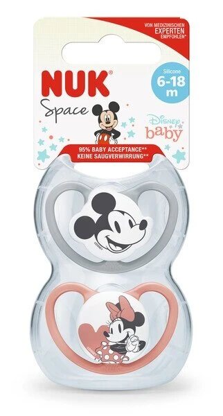 NUK čiulptukas SPACE Disney Mickey silik. 2d. (6-18mėn.) N2 (pilk., balt.), balt.)