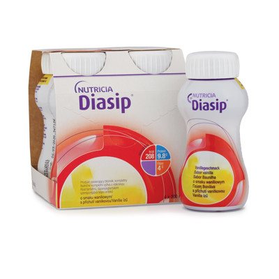 NUTRICIA DIASIP, specialios medicininės paskirties maisto produktas su cukrumi ir saldikliais, vanilės skonio, N4, 200 ml