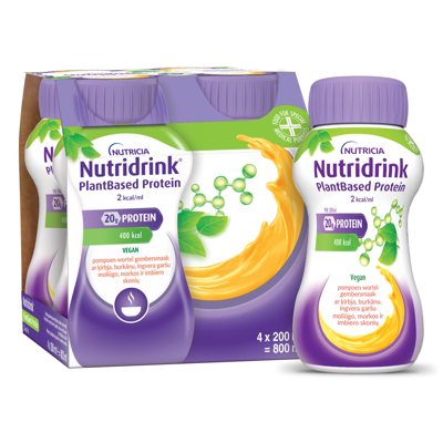 NUTRIDIRNK PLANTBASED, moliūgo, morkos ir imbiero skonių 2,0 kcal/ml, 4 x 200 ml