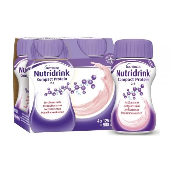 NUTRIDRINK Compact Protein braškių skonio, 4 x 125 ml