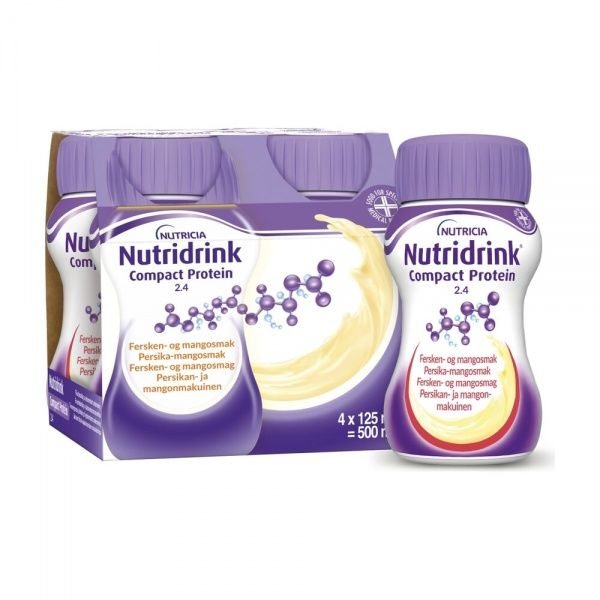 NUTRIDRINK gėrimas COMPACT PROTEIN, persikų-mangų skonio, x 125 ml, 4 vnt
